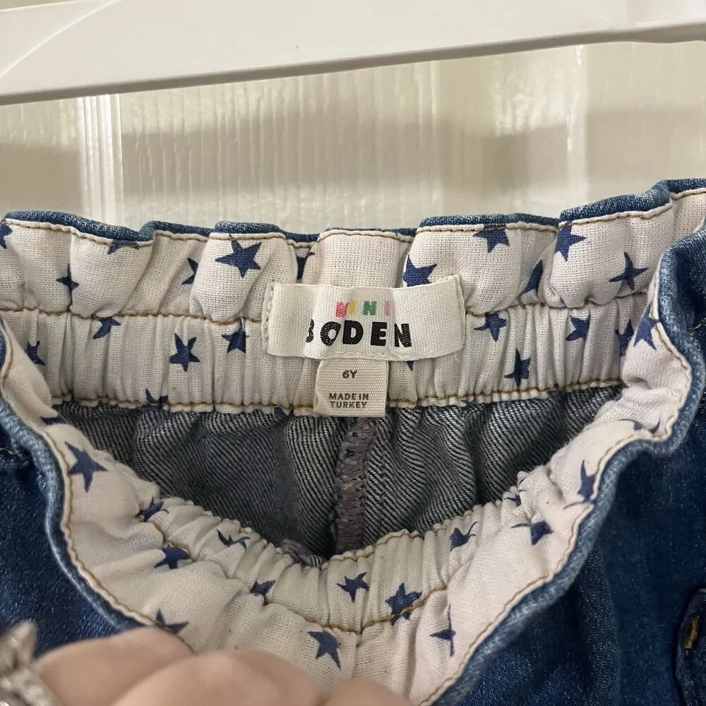 Mini Boden Heart Pocket Elastic Waist Jeans Blue Pull-On Girls Size 6 years